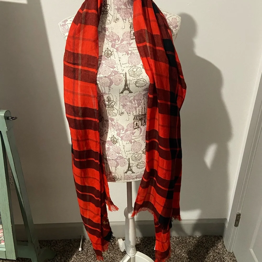 kate spade Red and Black Plaid Lightweight Wrap Scarf